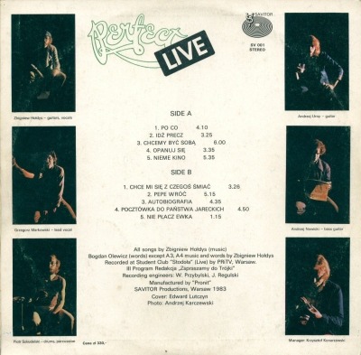 Live Winyl Lp Album ℗ © 1982 Polska Perfect 2